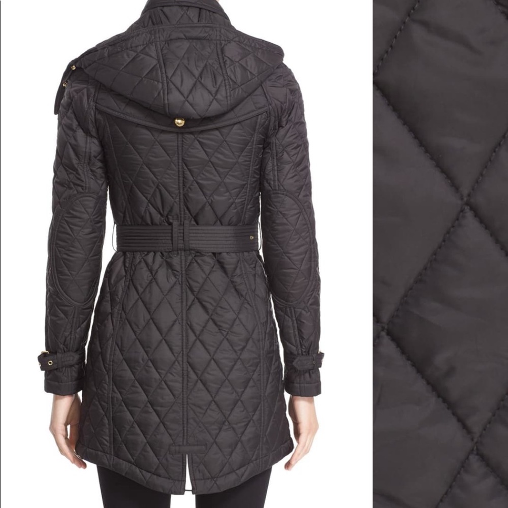 Burberry Black Quilted Belted Trench Coat with Gold Hardware - Picture 4 of 7